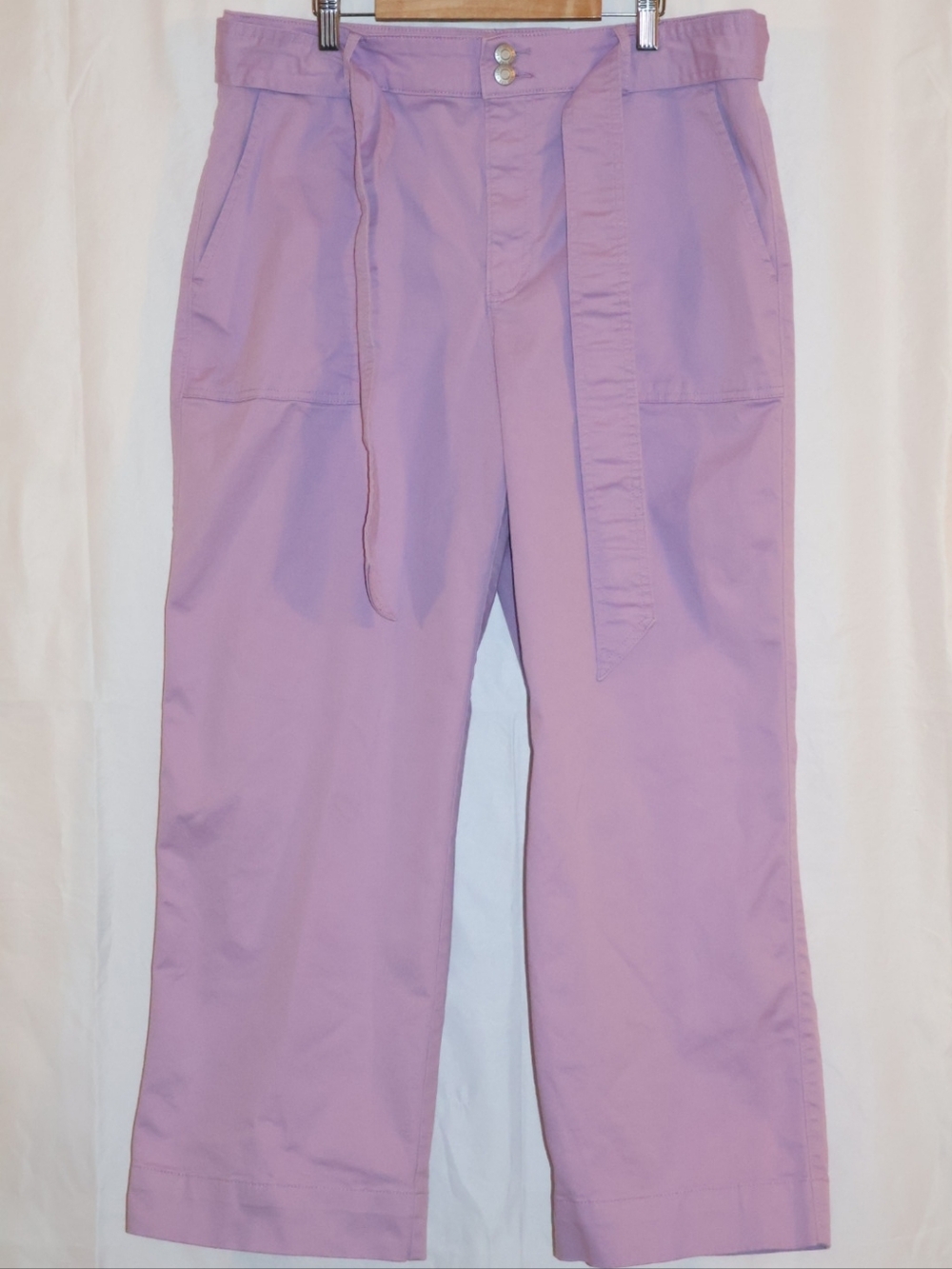 LOFT Utility Straight Wide-Leg Pants In Twill with Self Tie-Lavender/Lilac.